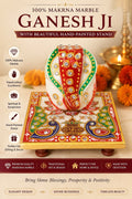 Ganesh Ji – Pure Makrana Marble with Hand-Painted Stand