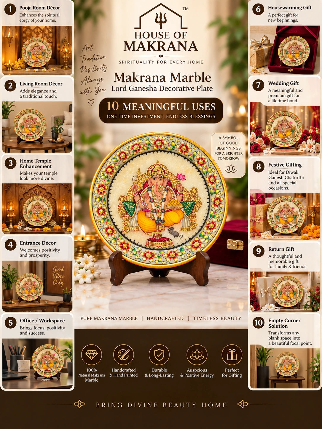 Ganesh Ji Plate – Pure Makrana Marble with Hand-Painted