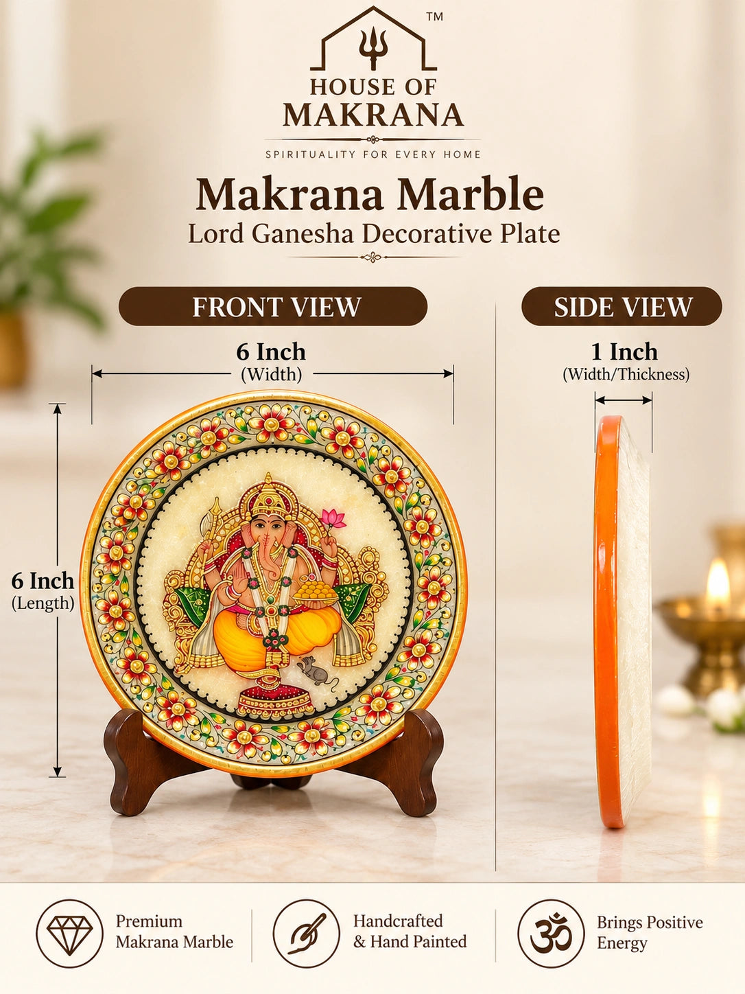 Ganesh Ji Plate – Pure Makrana Marble with Hand-Painted