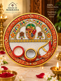 Pooja Thali – Pure Makrana Marble, Hand-Painted Traditional Design