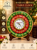 Table Clock – Pure Makrana Marble, Hand-Painted Decorative Clock