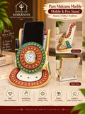 Mobile & Pen Stand – Pure Makrana Marble, Hand-Painted