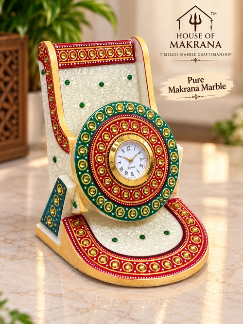 Mobile & Pen Stand – Pure Makrana Marble, Hand-Painted