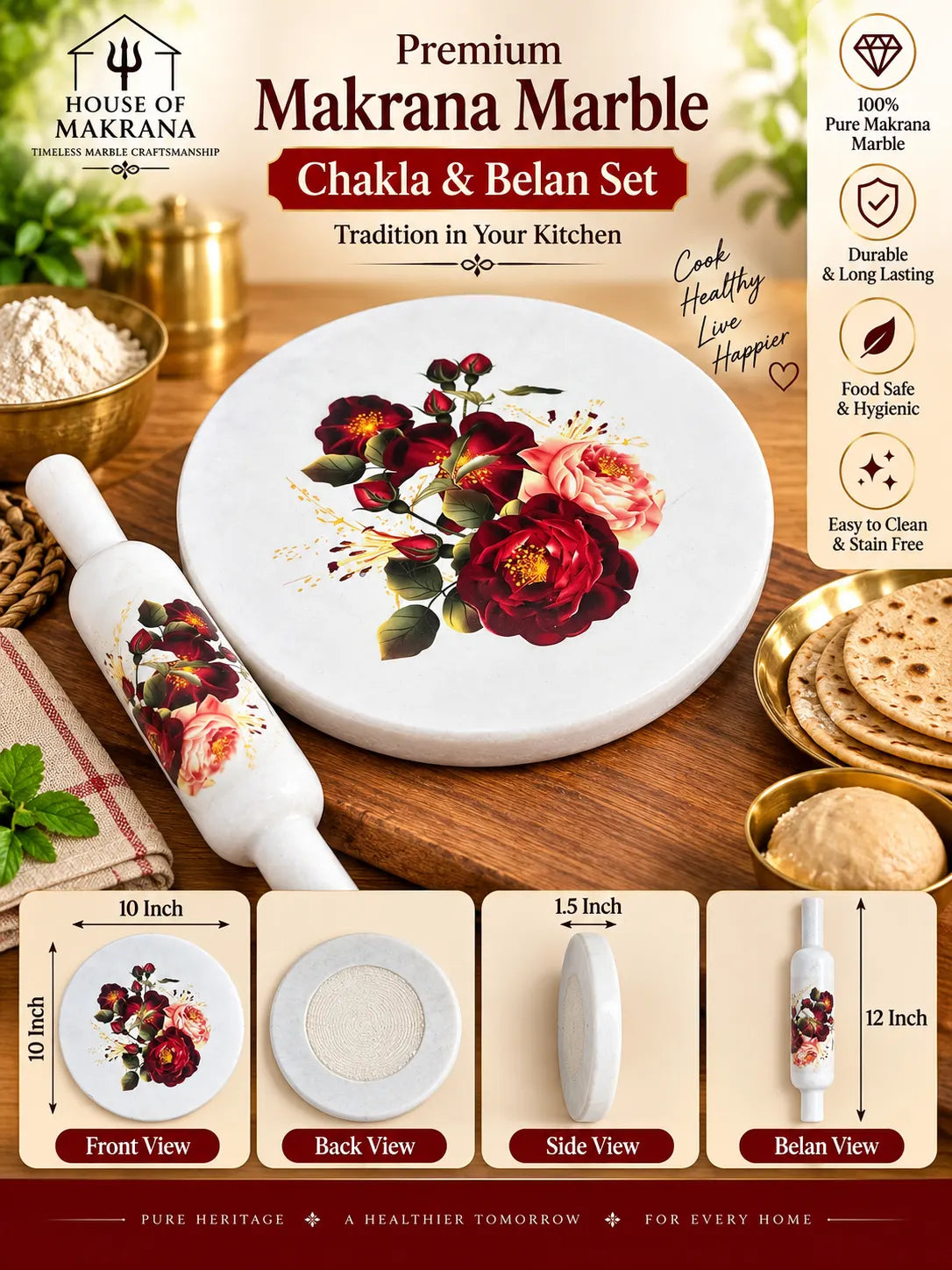 Printed Chakla & Belan Set – Pure Makrana Marble
