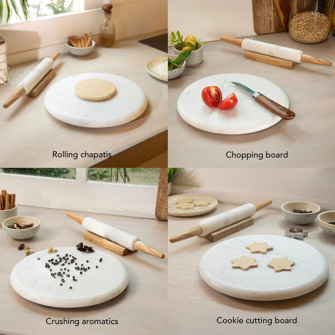 Chakla & Belan Set – Pure Makrana Marble, 10 Inch Chakla + 12 Inch Belan