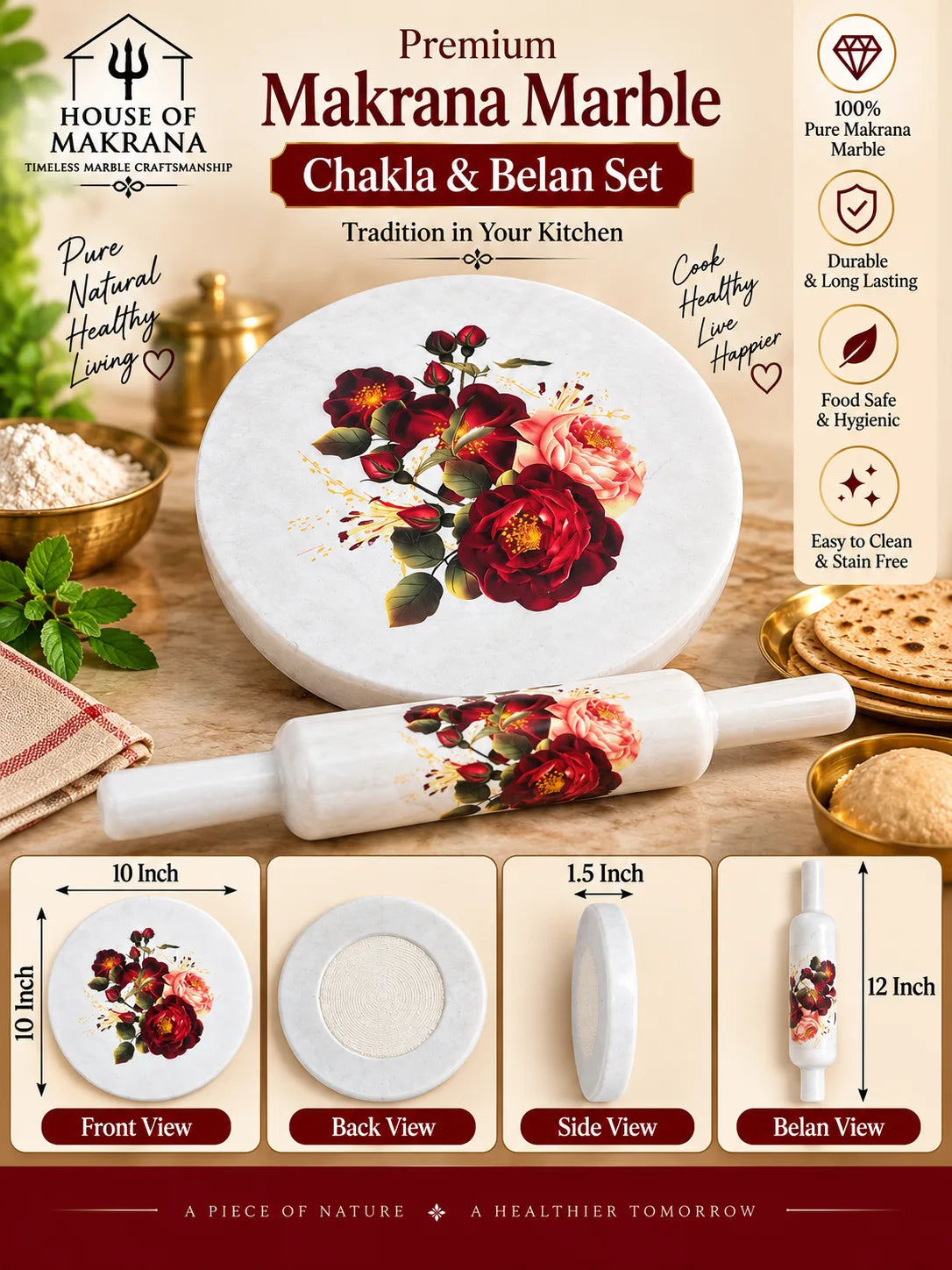 Printed Chakla & Belan Set – Pure Makrana Marble